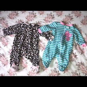 Newborn girl footed onesies